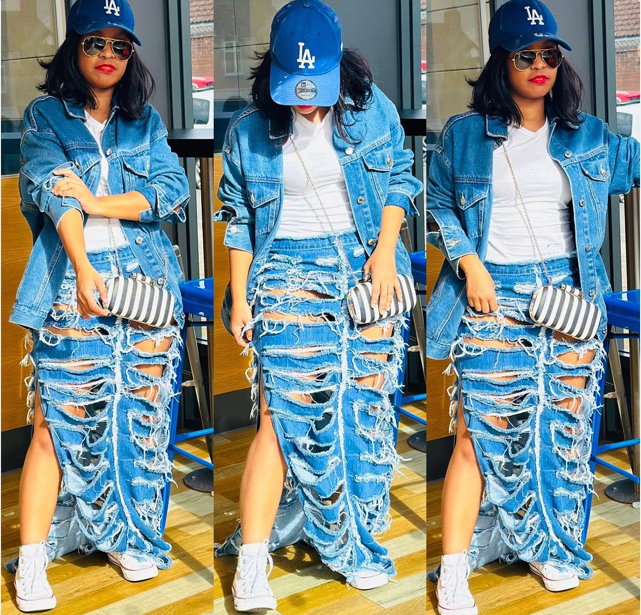 Ripped Blue Denim Skirt